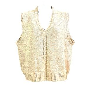 Beige Cream Sweater Vest Large V-Neck Shetland Wool Cable Knit Academia Preppy